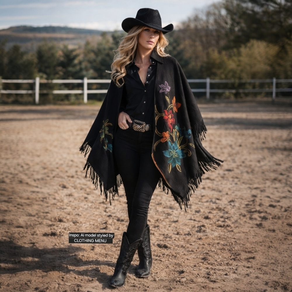 Black Shawl Wrap with Vibrant Colorful Floral | Multicolor Woven Fabric - Picture 3 of 16